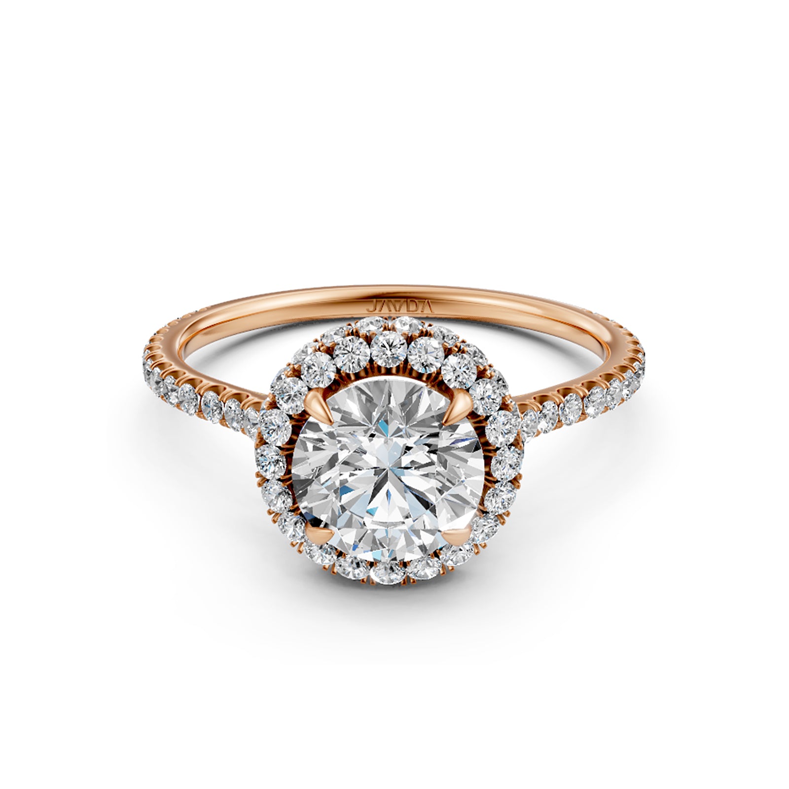 Double Halo Round Lab Grown Diamond French Pave Set Engagement Ring